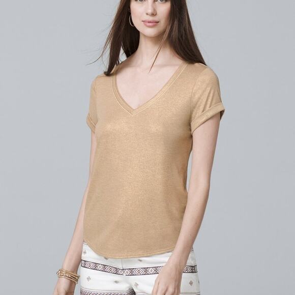 WHBM Gold Deep V Easy Tee Size Small 💛✨💛 - Picture 1 of 8